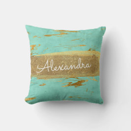 Gold und Aquamariner Marmor mit Goldfolie und Glit Kissen