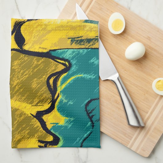 Gold und Aquamarines Abstrakt Geschirrtuch (Viertel Falte)