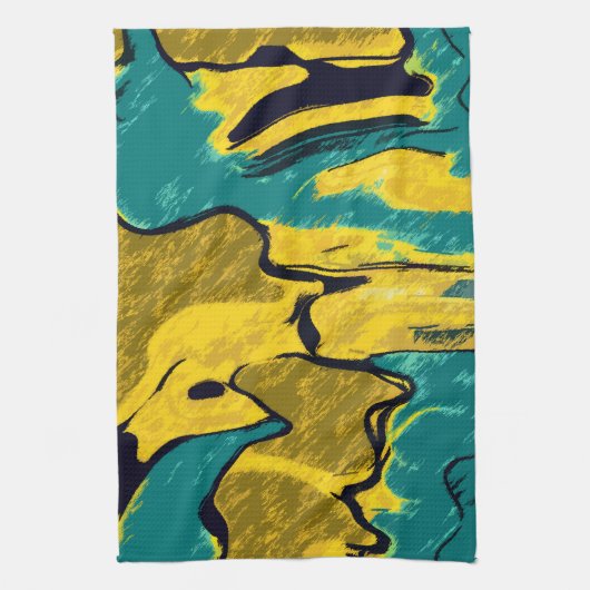 Gold und Aquamarines Abstrakt Geschirrtuch (Vertikal)