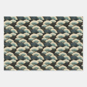 Gold und Aquamarines Gemustertes, japanisch inspir Geschenkpapier Set (Vorderseite)