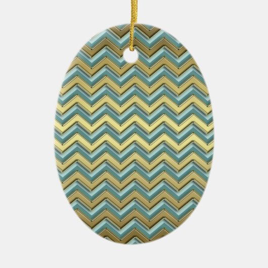 Gold und Aquamarines Zickzack Muster Keramik Ornament (Vorne)