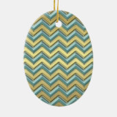 Gold und Aquamarines Zickzack Muster Keramik Ornament (Hinten)