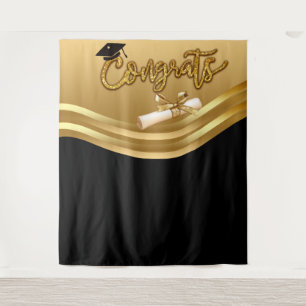 Gold- und BlacK-Abschluss-Foto-Hintergrundband Wandteppich