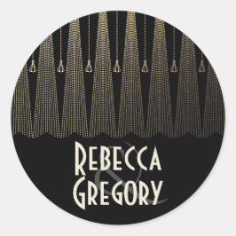 Gold und Black Art Deco Chic Hochzeit Runder Aufkleber