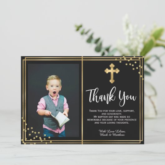 Gold und Black Baptisse Vielen Dank Karten (Stehend Vorderseite)