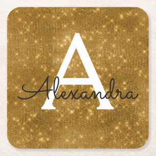 Gold und Black Bling & Sparkle Monogram Birthday Rechteckiger Pappuntersetzer