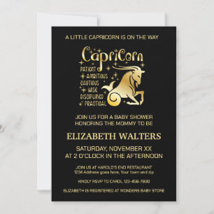 Gold und Black Capricorn Zodiac Baby Dusche Einladung