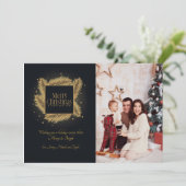 Gold und Black Christmas Foto Card Dankeskarte (Stehend Vorderseite)