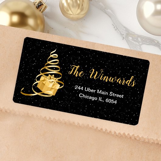 Gold und Black Christmas Geschenk Adressaufkleber