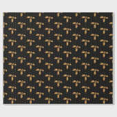 Gold und Black Christmas Holly Geschenkpapier (Flach)