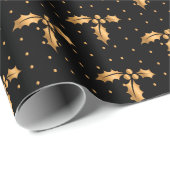Gold und Black Christmas Holly Geschenkpapier (Rolleneckpunkt)