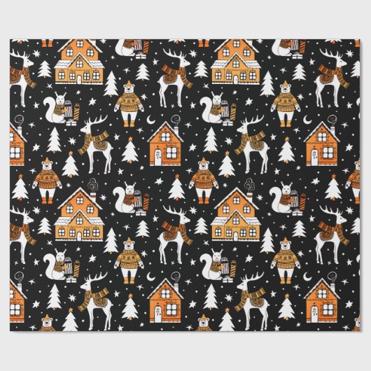 Gold und Black Christmas Polar Bär Dear Winter Geschenkpapier (Flach)