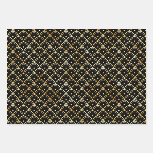 Gold und Black Circles Art Deco Muster Geschenkpapier Set (Vorderseite 3)