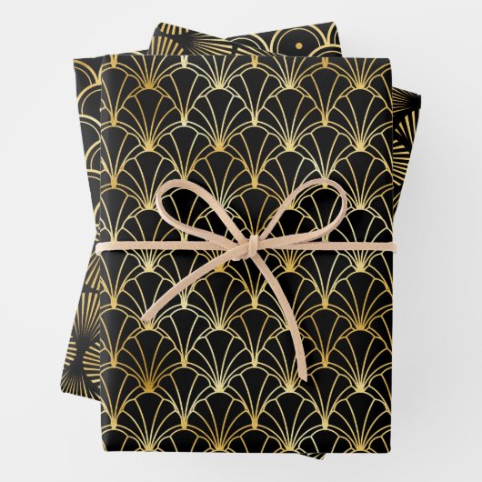 Gold und Black Circles Art Deco Muster Geschenkpapier Set (Beispiel)