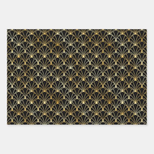 Gold und Black Circles Art Deco Muster Geschenkpapier Set (Vorderseite)