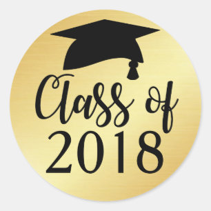 Gold und Black Class of 2018 Abschluss Gefallen Runder Aufkleber