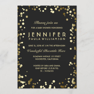 Gold und Black Confetti Dots Vintag Baby Dusche Einladung