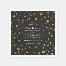 Gold und Black Confetti Foil Wedding Napkins