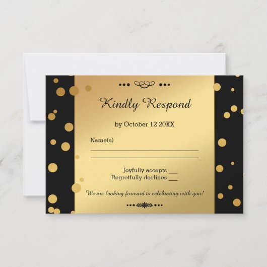 Gold und Black Confetti Wedding RSVP Card Karte (Vorderseite)