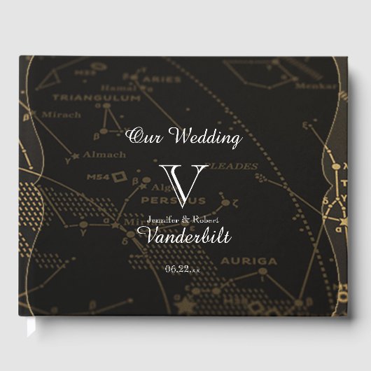 Gold und Black Constellation Wedding Gästebuch (Vorderseite)