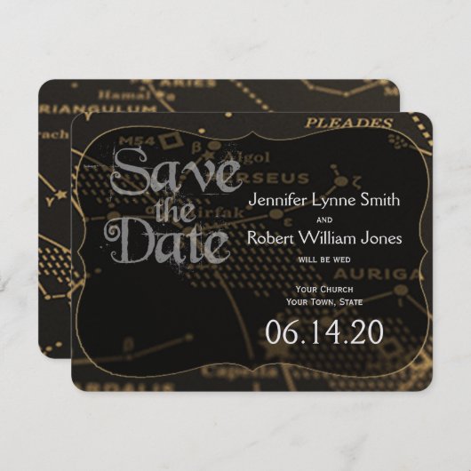 Gold und Black Constellation Wedding speichern das Save The Date (Vorne/Hinten)