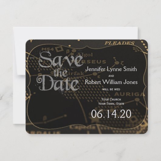Gold und Black Constellation Wedding speichern das Save The Date (Vorderseite)