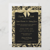 Gold und Black Damask mit Bow Wedding Einladung (Vorderseite)