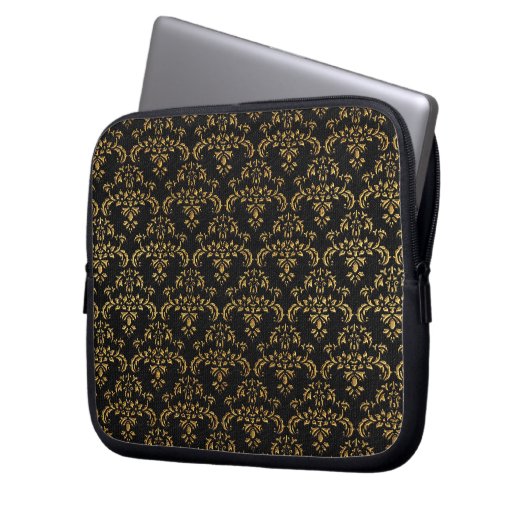 Gold und Black Damask Muster Laptopschutzhülle (Vorderseite Links)