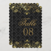 Gold- und Black-Damask-Tischnummer Einladung (Vorne/Hinten)