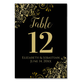 Gold und Black Elegant Frilly Wedding Tischnummer