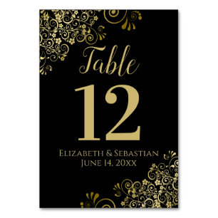 Gold und Black Elegant Frilly Wedding Tischnummer