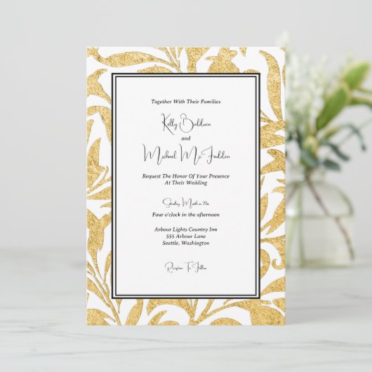 Gold und Black Elegant Style Wedding Einladung (Stehend Vorderseite)