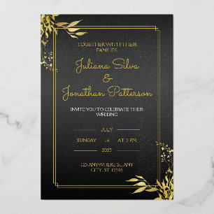 Gold und Black Elegante Hochzeitsportrait Folieneinladung