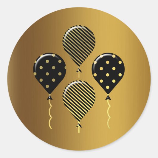Gold und Black Festive Balloons Runder Aufkleber (Vorderseite)