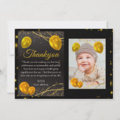 Gold und Black First Birthday Foto danke Karte (Vorderseite)