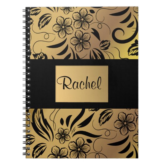 Gold- und Black Floral Gemustert Notebook - jeder  Notizblock (Vorderseite)