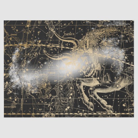 Gold und Black Galaxy Star Map Series Design 7 Seidenpapier (Vorderseite)
