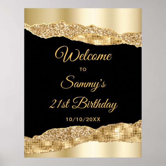 Gold und Black Glam Tränen Geburtstag Willkommen Poster (Vorne)