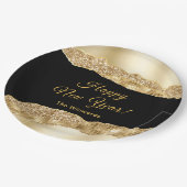 Gold und Black Glam tränen glücklich Neues Jahr Pappteller (Schrägansicht)