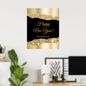 Gold und Black Glam tränen glücklich Neues Jahr Poster (Heimbüro)