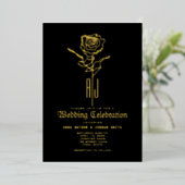 Gold und Black Gothic Wedding Folieneinladung (Stehend vorne)