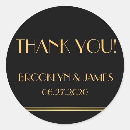 Gold und Black Great Gatsby Hochzeitsaufkleber Runder Aufkleber (Vorderseite)