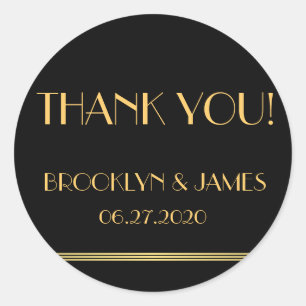 Gold und Black Great Gatsby Hochzeitsaufkleber Runder Aufkleber