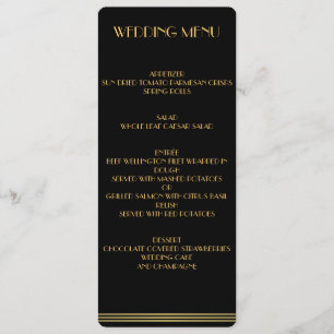 Gold und Black Great Gatsby Wedding Menü Menükarte