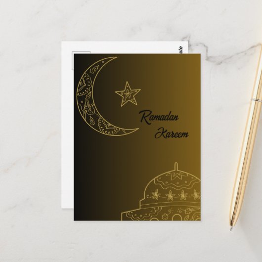 Gold und Black Happy Ramadan Kareem 2024 Postkarte (Vorderseite/Rückseite Beispiel)