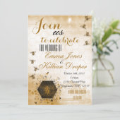 Gold und Black Honey Bee Einladung (Stehend Vorderseite)