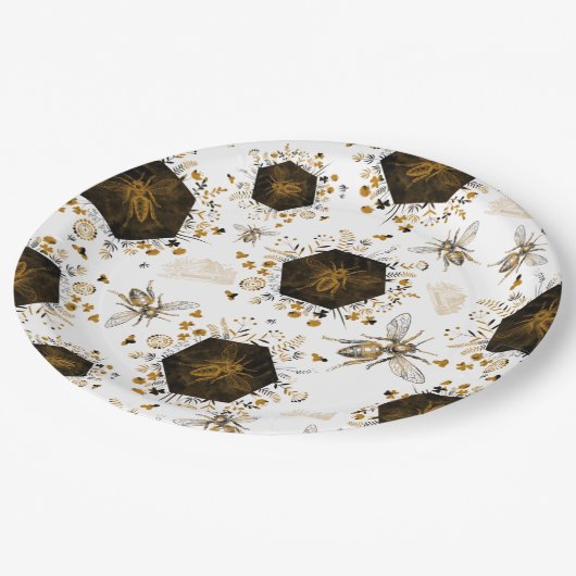 Gold und Black Honey Bee Pappteller (Schrägansicht)