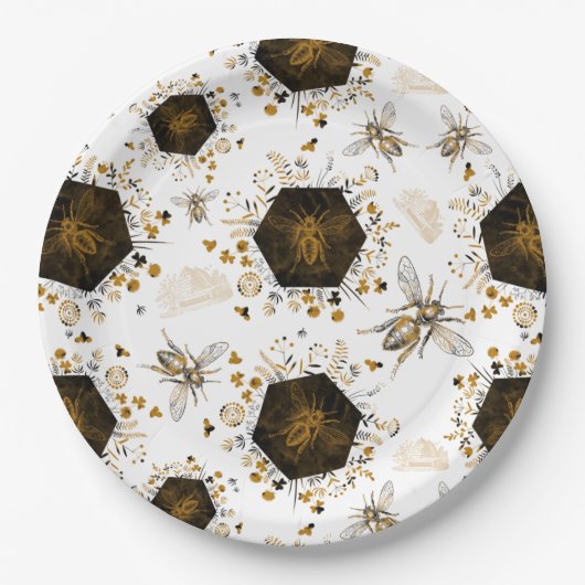 Gold und Black Honey Bee Pappteller (Vorderseite)