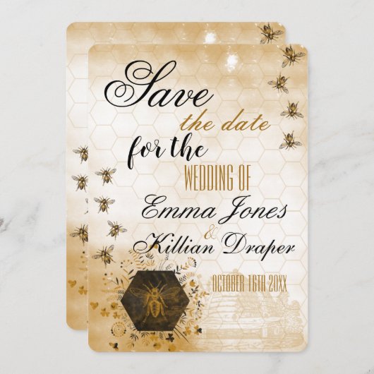 Gold und Black Honey Bee Save The Date (Vorne/Hinten)