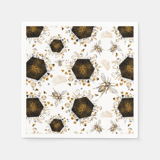 Gold und Black Honey Bee Serviette (Vorderseite)